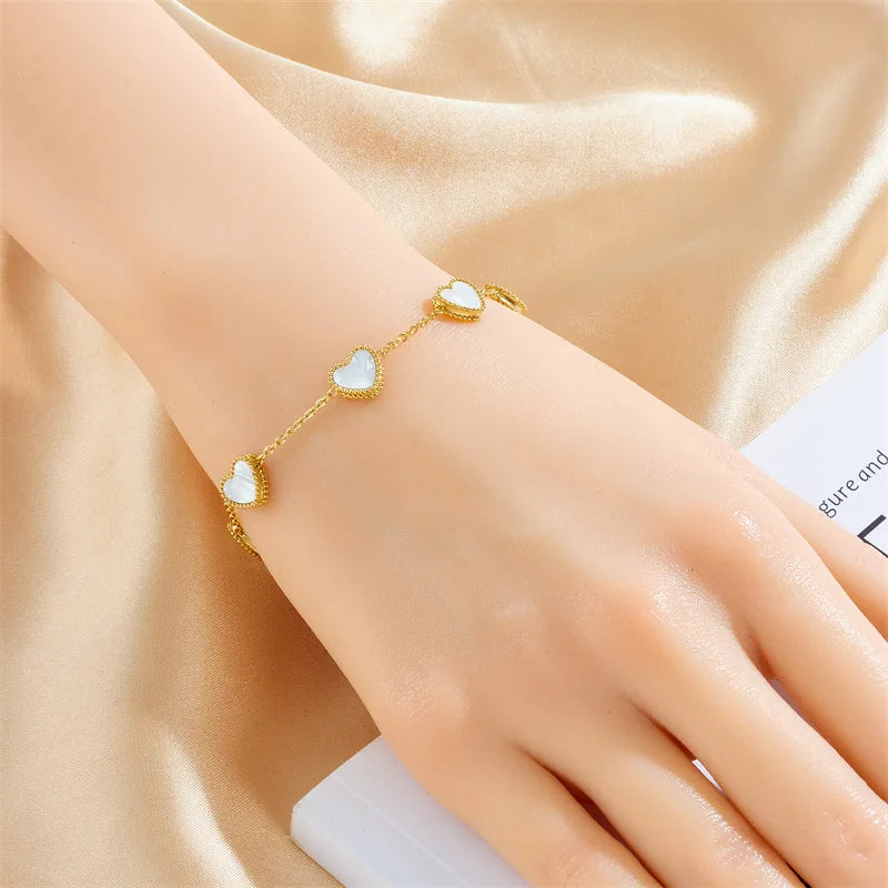 Gold White Heart Necklace, Earrings & Bracelet Jewellery Set | Pure Romance Fashion Set
