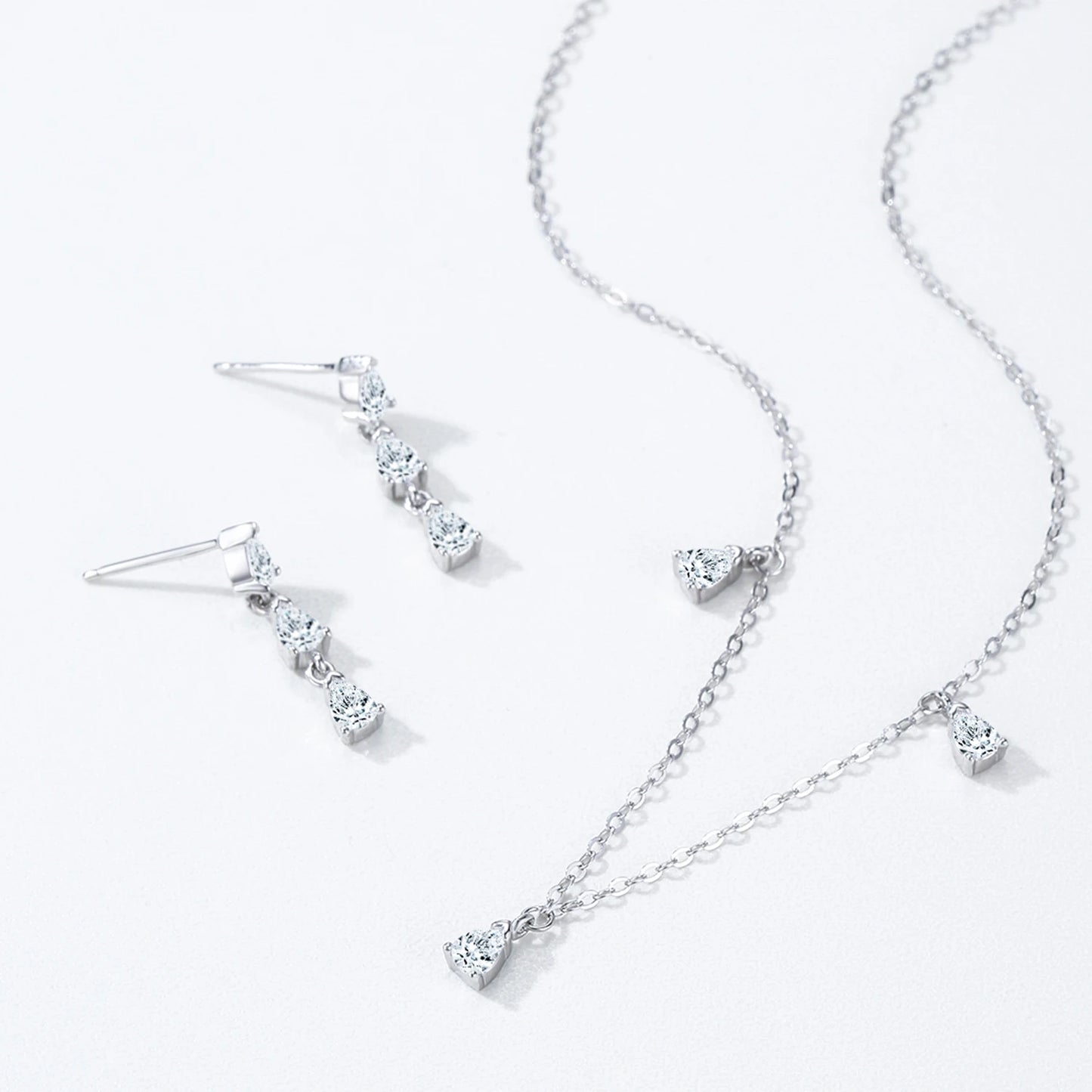 Ailmay 925 Sterling Silver Droplet Shaped Necklace Earring Jewelry Set for Women Wedding Engagement Jewelry Gift