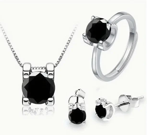 S&S 925 Silver Moissanite Cross Jewellery Set | Necklace, Earrings & Ring | Multi-Colour