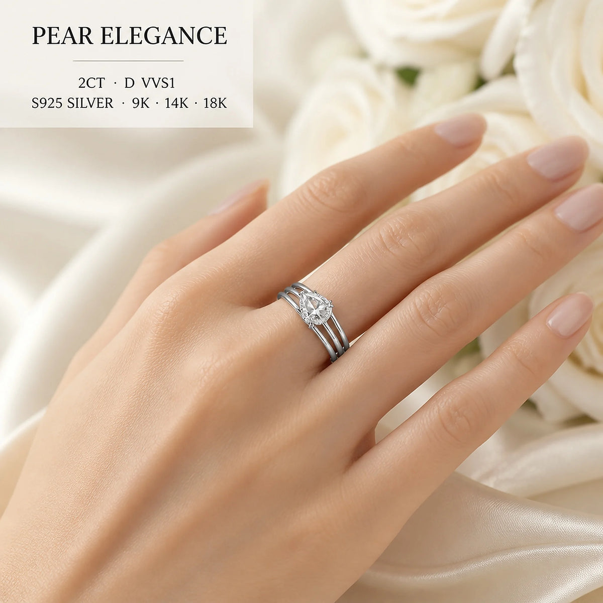 Gioiellieri IGI Certified Trendy Pear Cut Lab Grown Diamond Ring 2CT D VVS1 Solitaire With Plain Band 9K 10K 14K 18K Gold Women Fine Jewelry