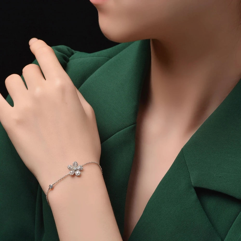 MUSHAN Jewelry Factory New S925 Silver Luxury Flower Water Drop 2*3 Strand Bracelet Women Korean Style Simple Versatile Zircon