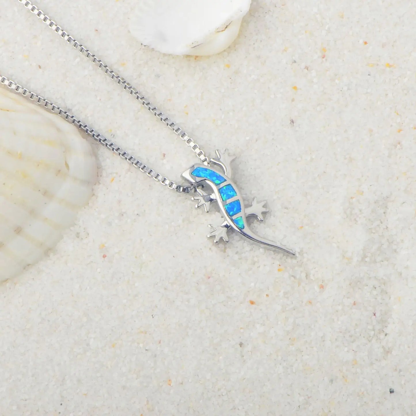 Tiktok Ins Trending Opal Lizard Necklace - Blue Fire Opal Statement Jewelry Wholesale for Fashion Brand