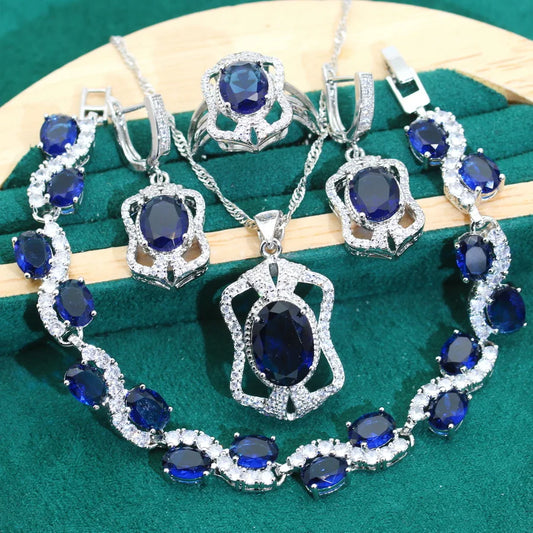 Luxury 925 Sterling Silver Zirconia Jewelry Set Classic Amethyst for Wedding Party Birthday-Classic Wedding Bracelet Ring for