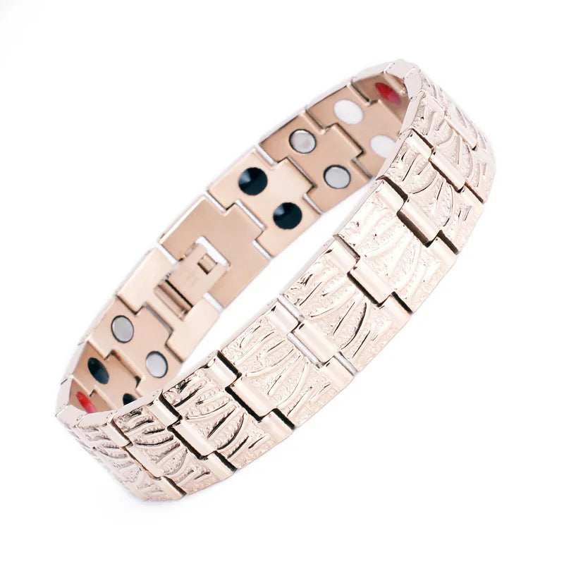 REBEL Pure Titanium Germanite 4-in-1 Magnetic Health Bracelet Spot Magnetic Pure Titanium Bracelet for Men 18K Gold Plated