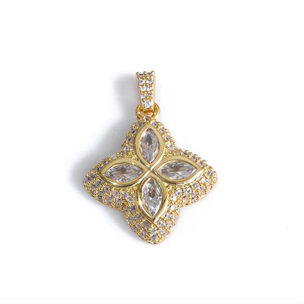 Luxury Full Zircon Four-Leaf Clover Pendant Necklace Hip-Hop Bling Jewelry Gold Plated Necklace