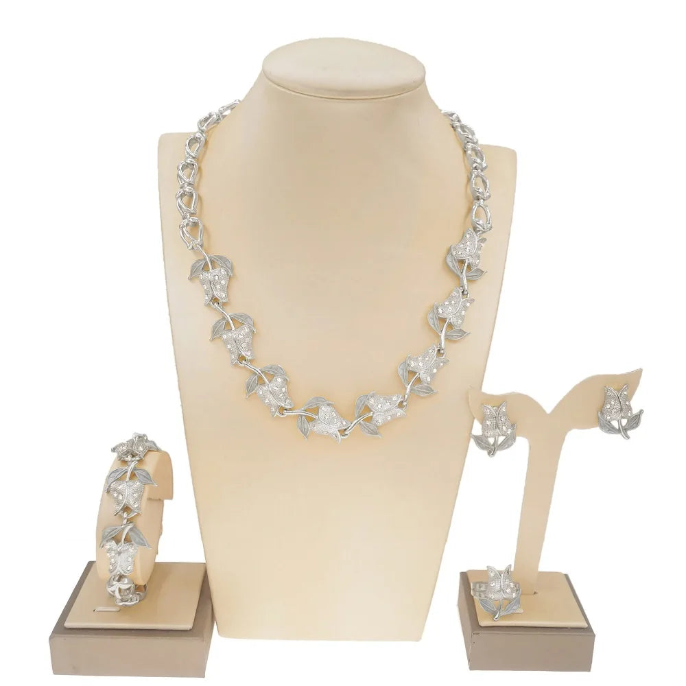 Zhuerrui Women Wedding Party Nigerian Jewellery Sets Bridal Luxury Jewelry Set Italian Silver Color Jewelry Sets  HA0040