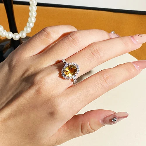 Gioiellieri High-Grade S925 Sterling Silver Oval Cut Citrine Prong Set Natural Stone Rhodium Plated Third Party Certified Luxury Jewelry for