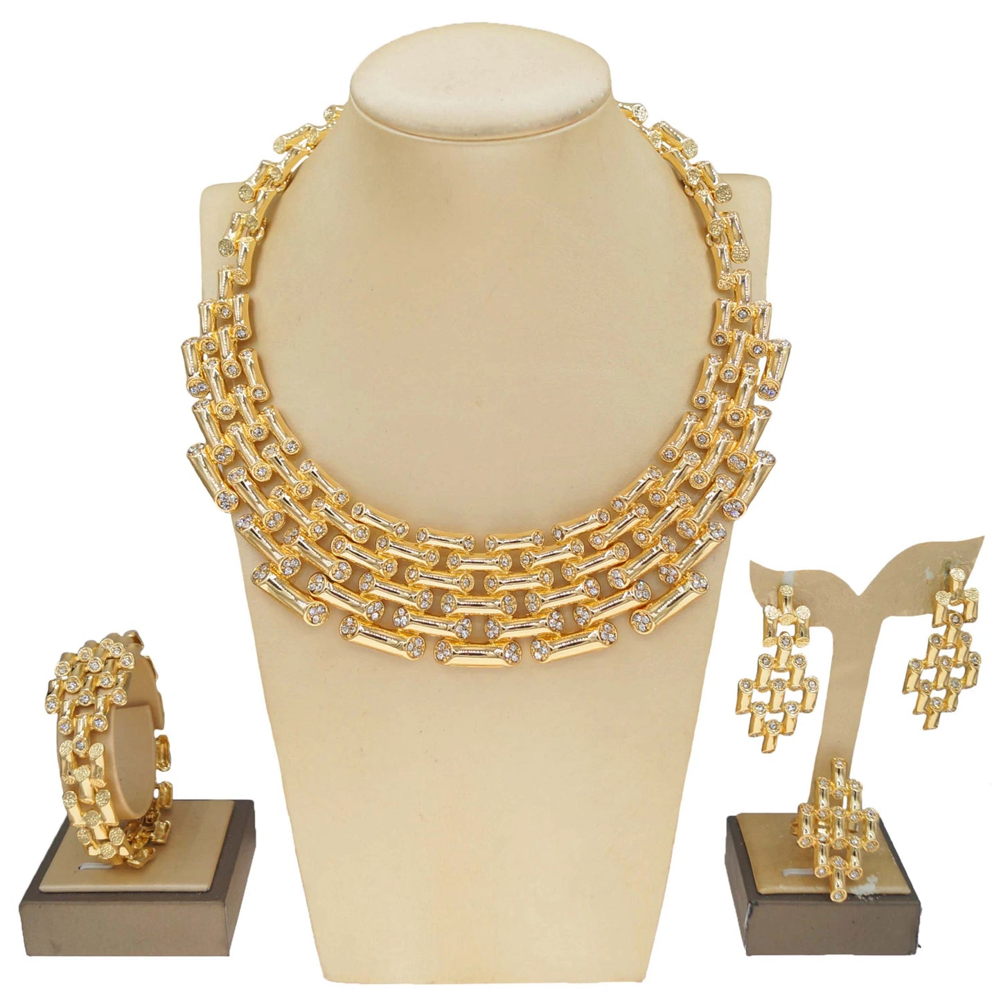 Zhuerrui Hot Selling Luxury Exquisite Jewelry Set Unique Personality Bamboo Chain Italian Engagement Ring Wedding JewelryH00777