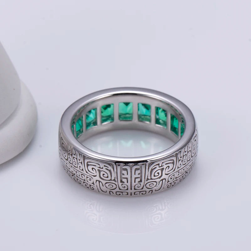 Messi Jewelry MSR-1182  925 Silver Lab Created Emerald Ring for Men