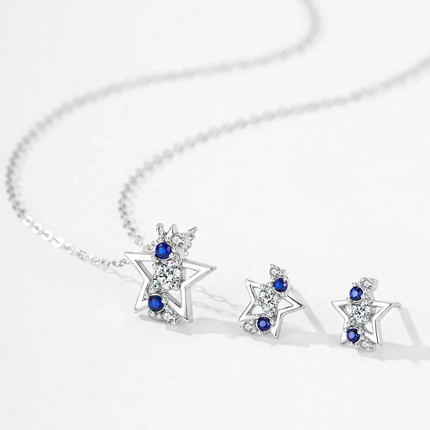 Wholesale 925 Sterling Silver Fashionable Pentagram Necklace Bracelet Earring Set Exquisite Versatile Jewelry Gift Set