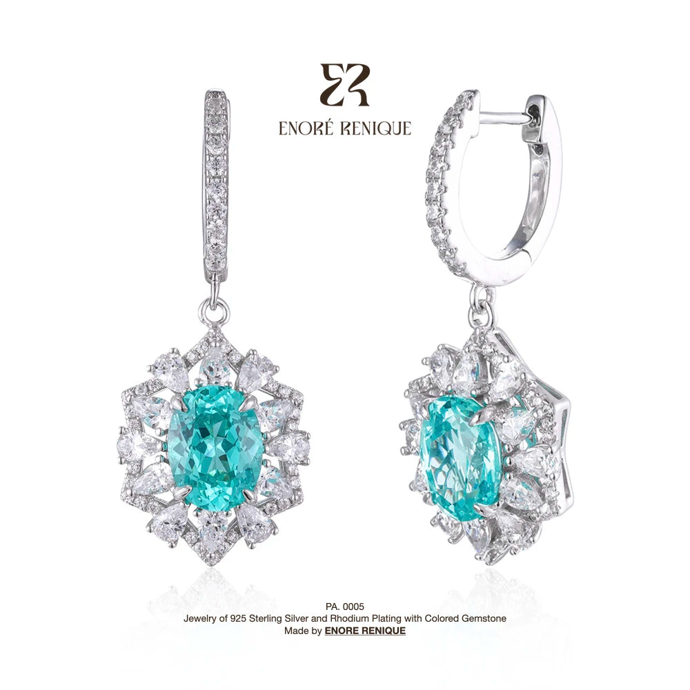 Lab Grown Paraiba Cluster Statement Jewelry Parure Rhodium Plated 925 Sterling Silver Gemstone Jewelry Set for Ball Accessories