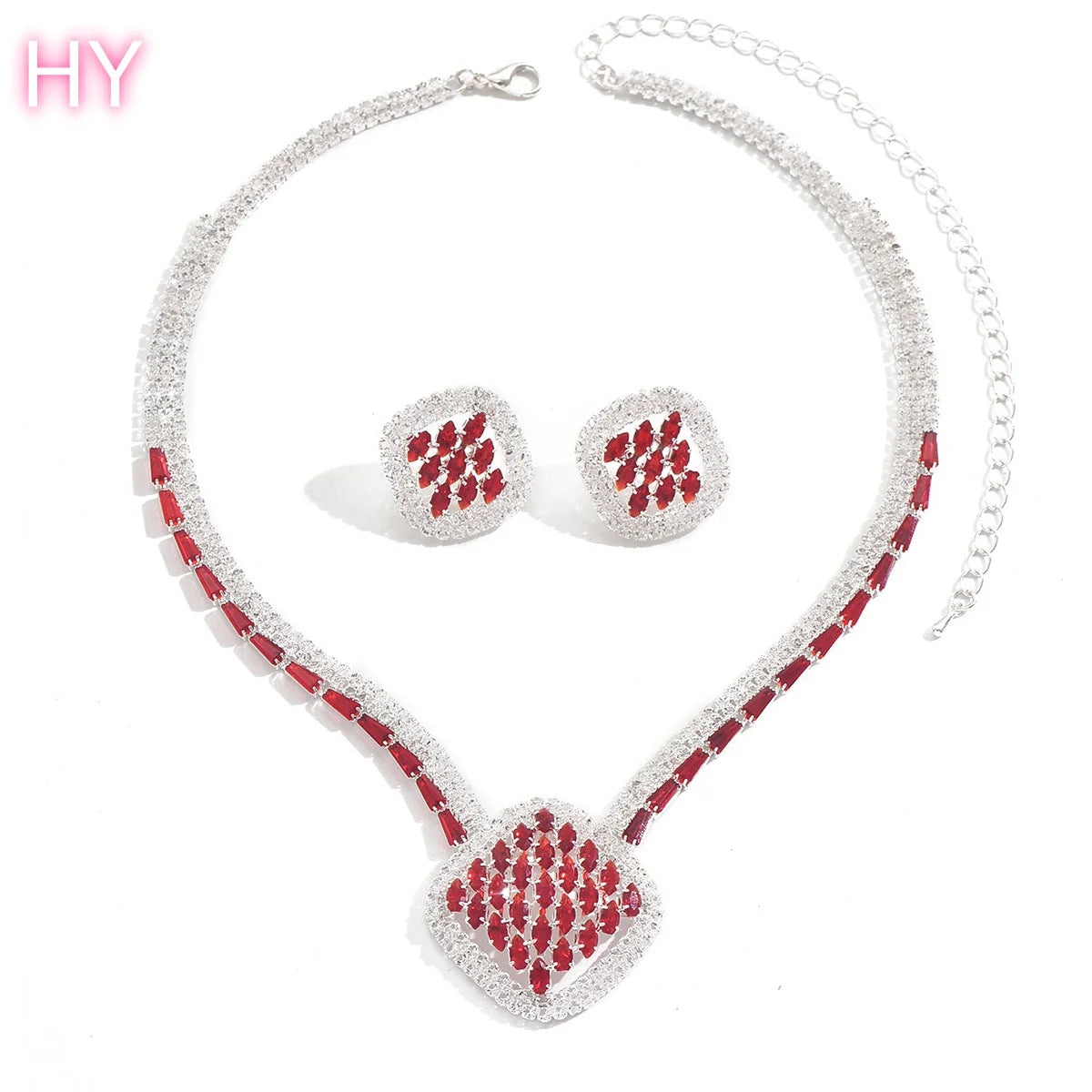 HY  Elegant Luxury Ladies Jewelry Sets Wedding Anniversary Bridal Accessories Copper Shining Earrings Necklaces for Women Set
