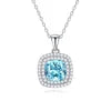 925 Sterling Silver Classic Square Blue Zircon Pendant Necklace | Luxury Blue Stone Clavicle Chain Birthday Gift for Women