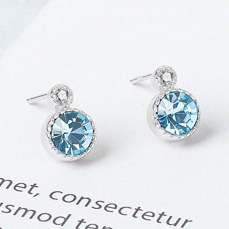 Fine Jewelry 925 Sterling Silver Marine Heart Jewelry Set Light Luxury Colorful Diamond Necklace Earring Bracelet 3 Piece Set