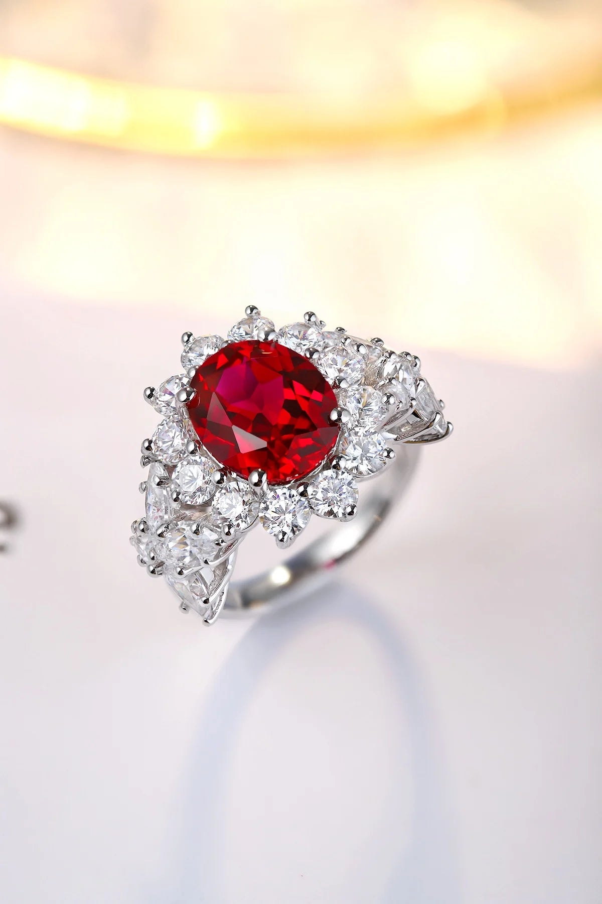 Gemfiori Jewelry Trendy High Quality S925 Silver Cultivated Ruby Ring Unisex Engagement Ring for Wedding Party or Gift