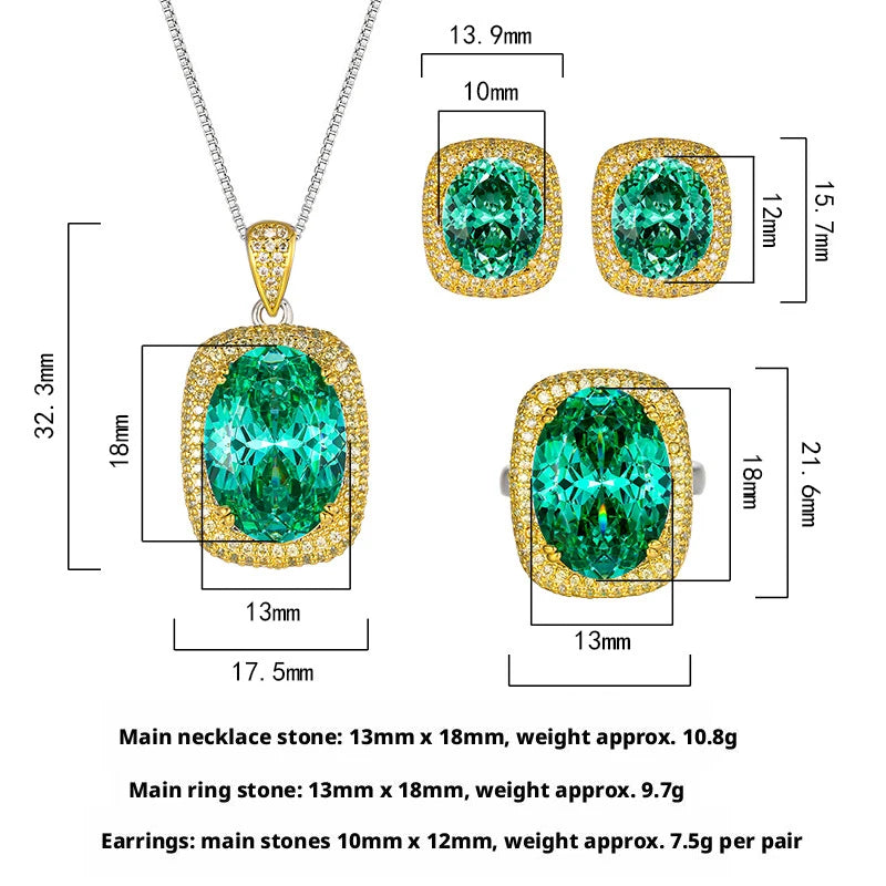 Gemfiori Luxury Vintage Gothic Royal Blue Sapphire Jewelry Set Black Gold Plated Cushion Cut Blue Gem Halo Pendant Necklace Earrings Ring