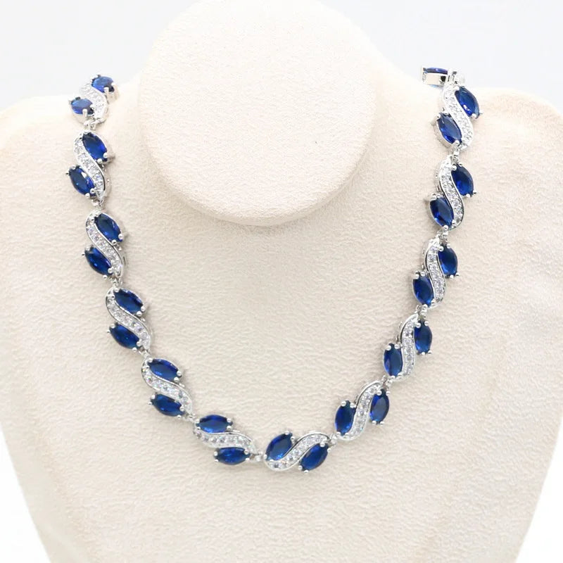 XOTICA Silver Jewelry for Women Royal Blue Zircon Necklace Earrings Bracelet Ring Sets for Wedding Parties and Gifts
