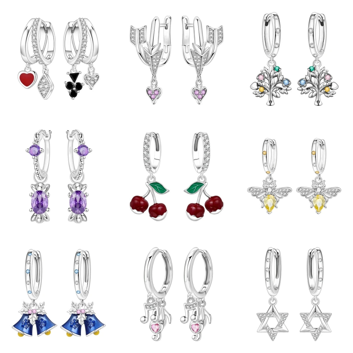 S&S Silver Plated Zircon Heart Drop Earrings | 9 Colours