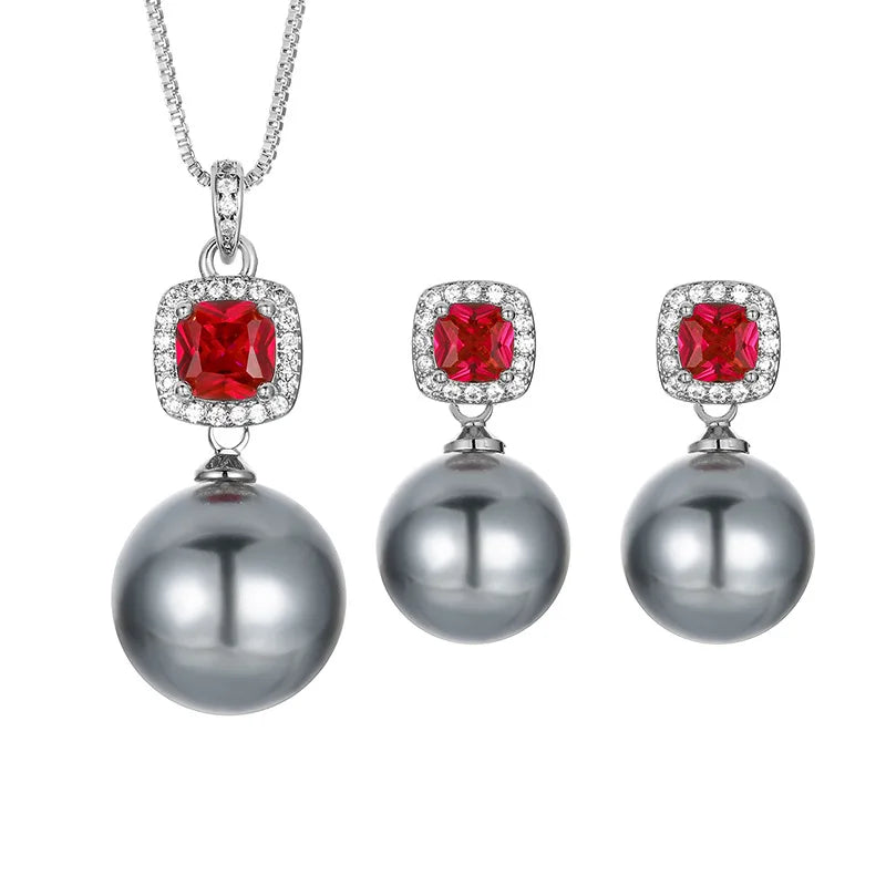 Gemfiori 2025 New Jewelry Brass Plated High Quality Grey Pearl Pendant Premium Set Holiday Gift
