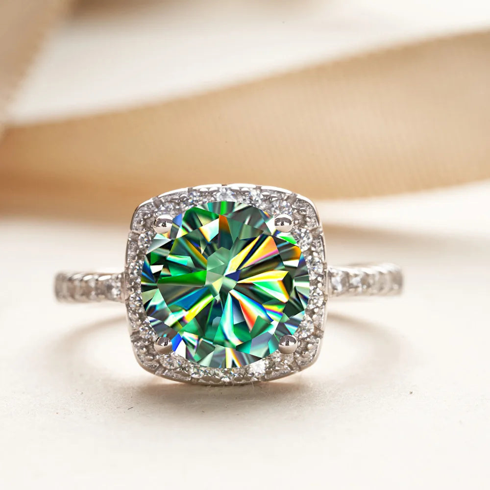 Wholesale 925 Silver PT950 Platinum Plated Square Bezel Set Round Cut 3 Carat VVS GRA Colored Moissanite Engagement Ring