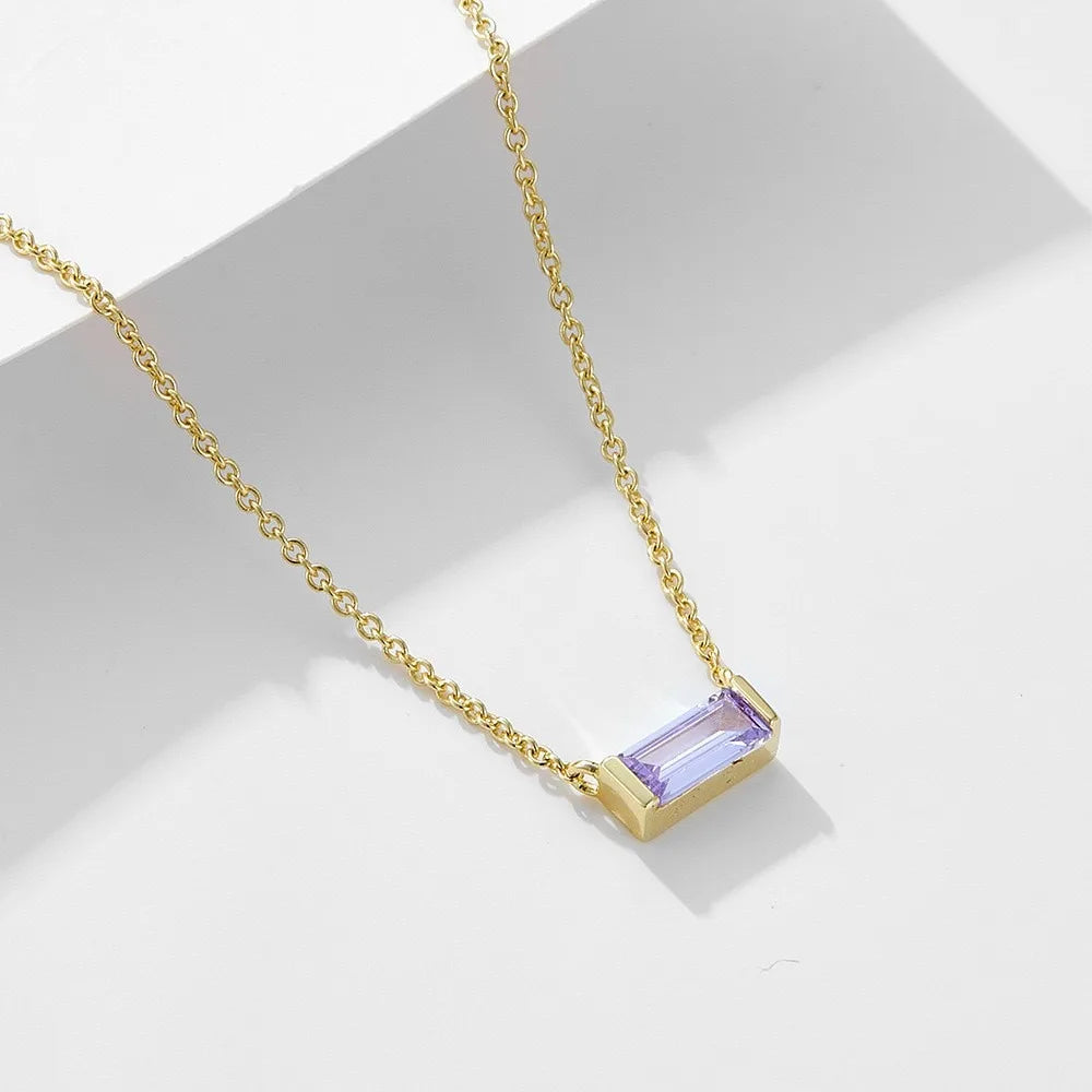 Women Girls 925 Sterling Silver Birthstone Necklace Gold Plated 12 Colors Cubic Zirconia Choker Jewelry Wholesale Manufacturer