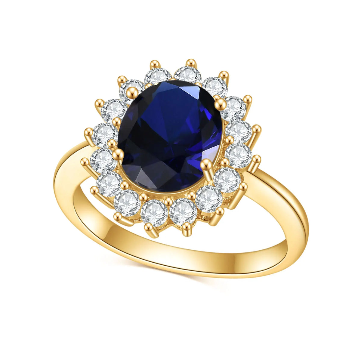 Gemfiori Abiding Gold Plated Oval Colored Stone 925 Sterling Silver Custom Wedding Halo Rings Jewelry for Women