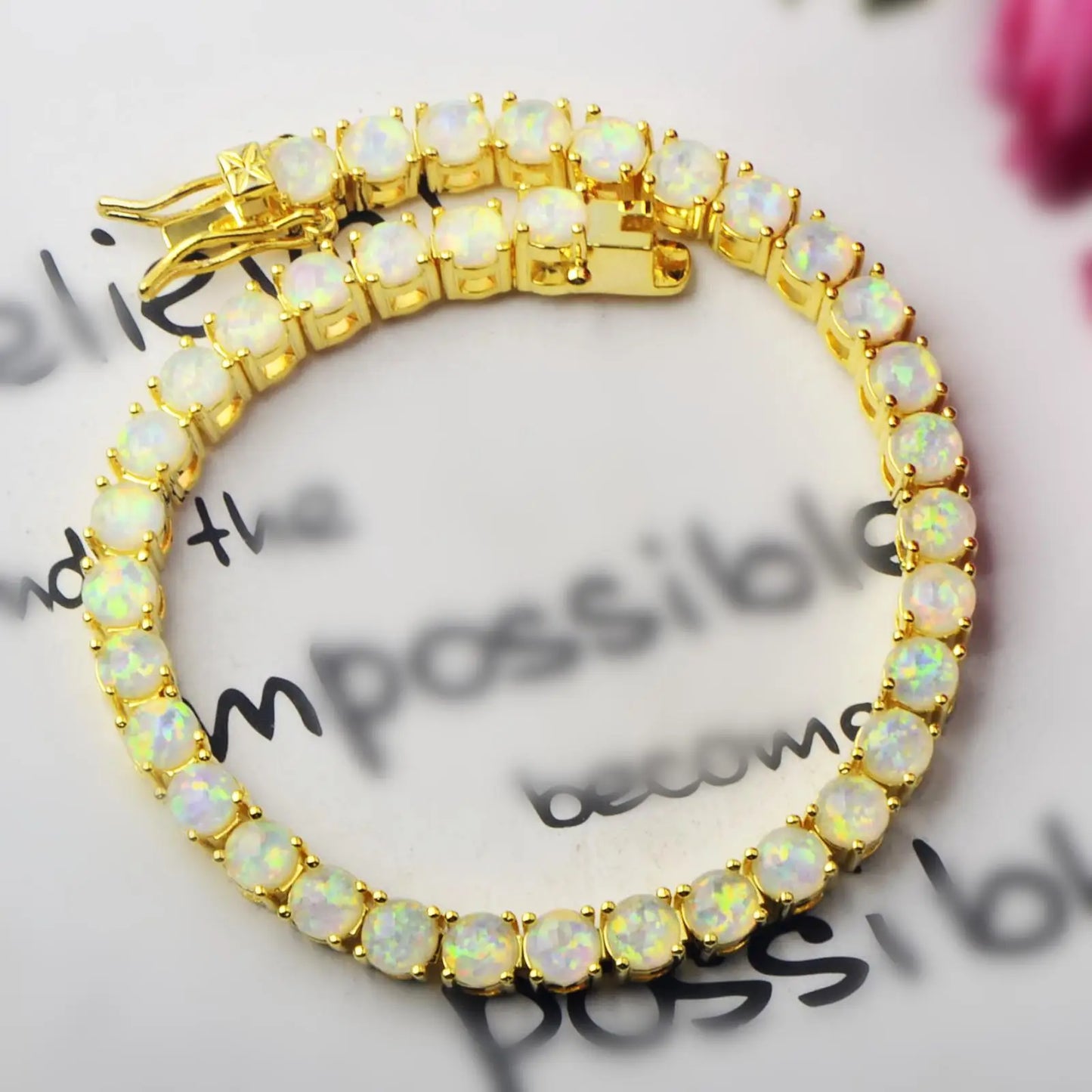 Gold Iridescent Opal Bracelet | Full-Stone Fashion Jewelry