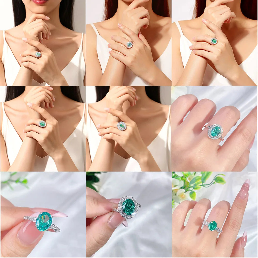 High Quality Fine Jewelry 925 Sterling Silver Green Zircon Ring for Women Gifts Emerald Luxury Women's Green Stone Ring Jewelry