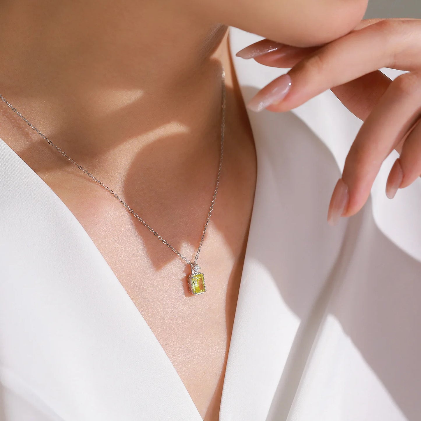 925 Sterling Silver Luxury Olive Yellow Diamond Pendant Necklace Earrings Elegant Fashion Jewelry Set Gift Set