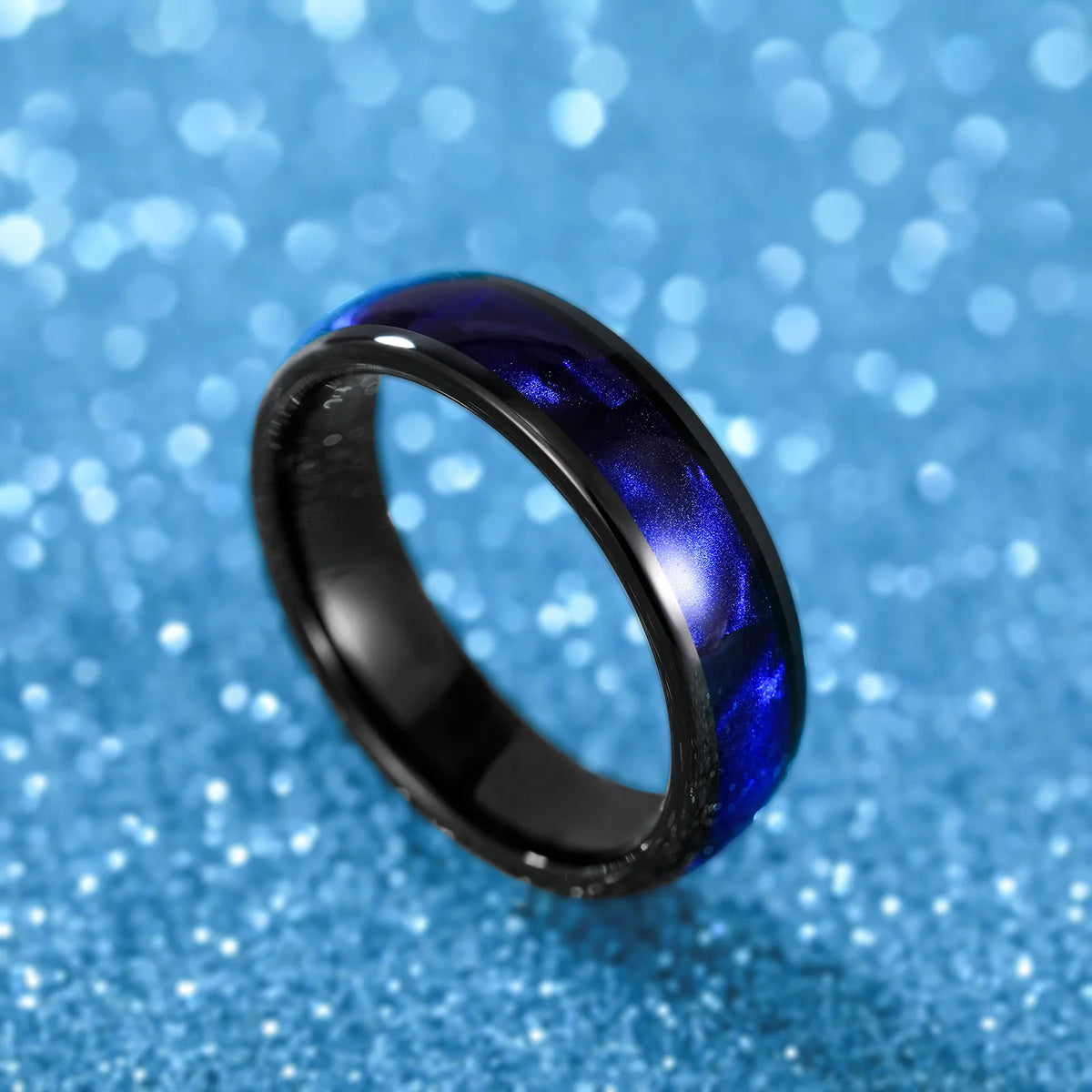 REBEL Blue Crushed Shell Inlay Tungsten Carbide Ring