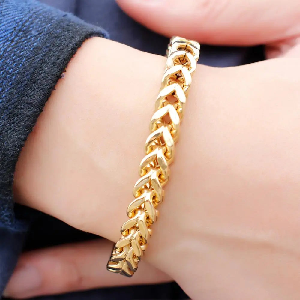 KALEN 316L Stainless Steel Shiny Spring Clasp Link Chain Bracelet Men
