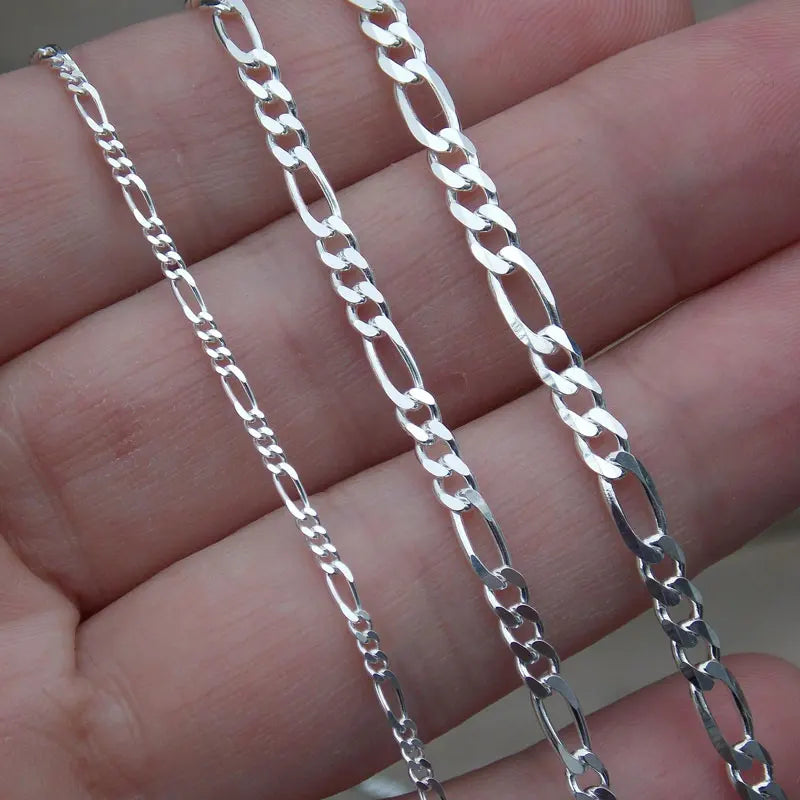 BSC34 RINNTIN Diamond-Cut Figaro Chain Necklace Silver Chain Necklace Cadenas De Oro 14K Plata 925 Al Por Mayor Silver Jewelry