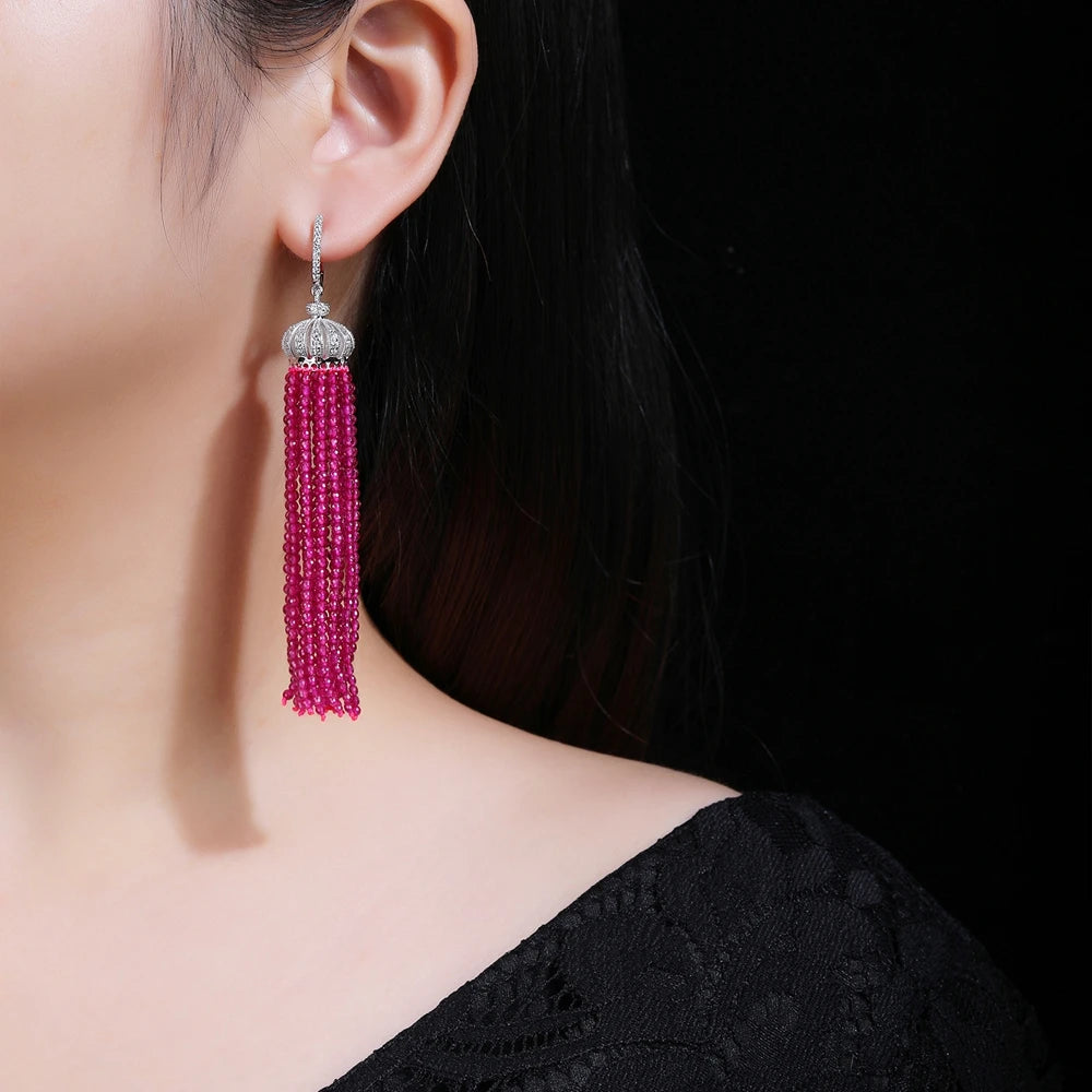 MUSHAN Jewelry Factory S925 Sterling Silver Earrings Tassel Earrings Women Ab Style Earrings Niche and High End Accessory