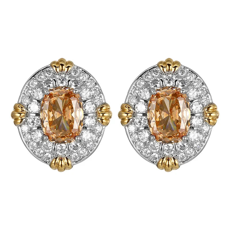 REDheart Fashion Gold Champagne Flower Zircon Open Ring Set Rhodium/Gold/18K Gold Plated Two-Color Necklace Pendant
