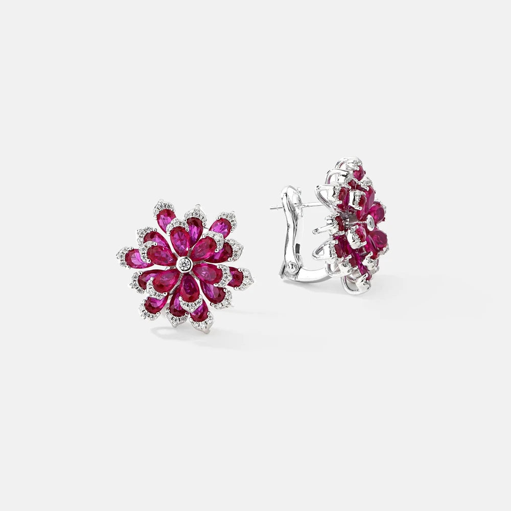 MUSHAN Jewelry Factory Big Red Flower Pure Silver Stud Earrings Light Luxury Electroplated Gold High Carbon Diamond Jewelry