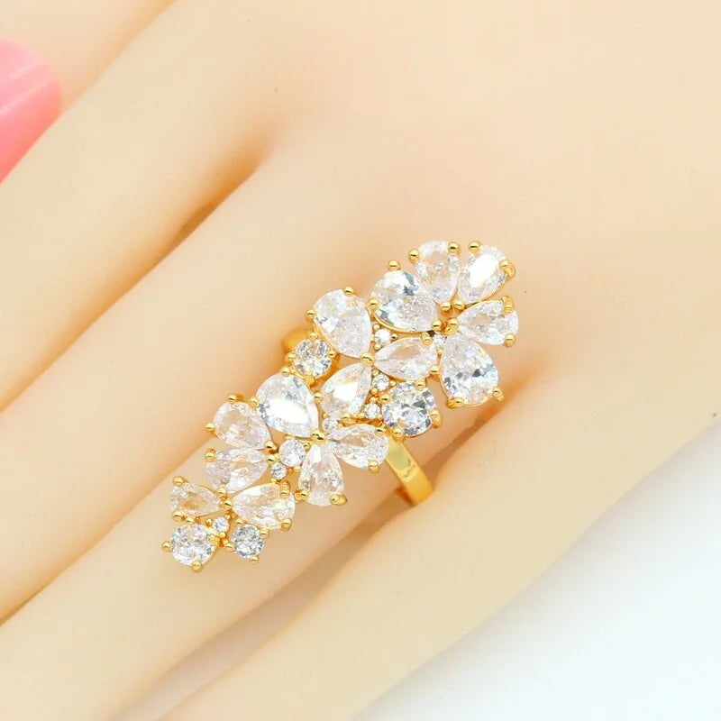XOTICA Luxury Gold Jewelry Set for Women Wedding Bracelet Earrings Necklace Pendant Ring-Zircon Stones for Parties and Birthdays