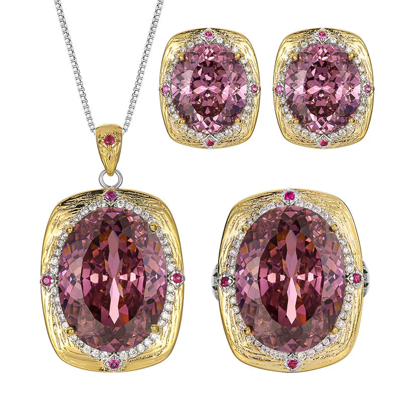 Gemfiori New Palace Style Necklace with High-end Temperament Retro Set Ring Earring Pendant Design