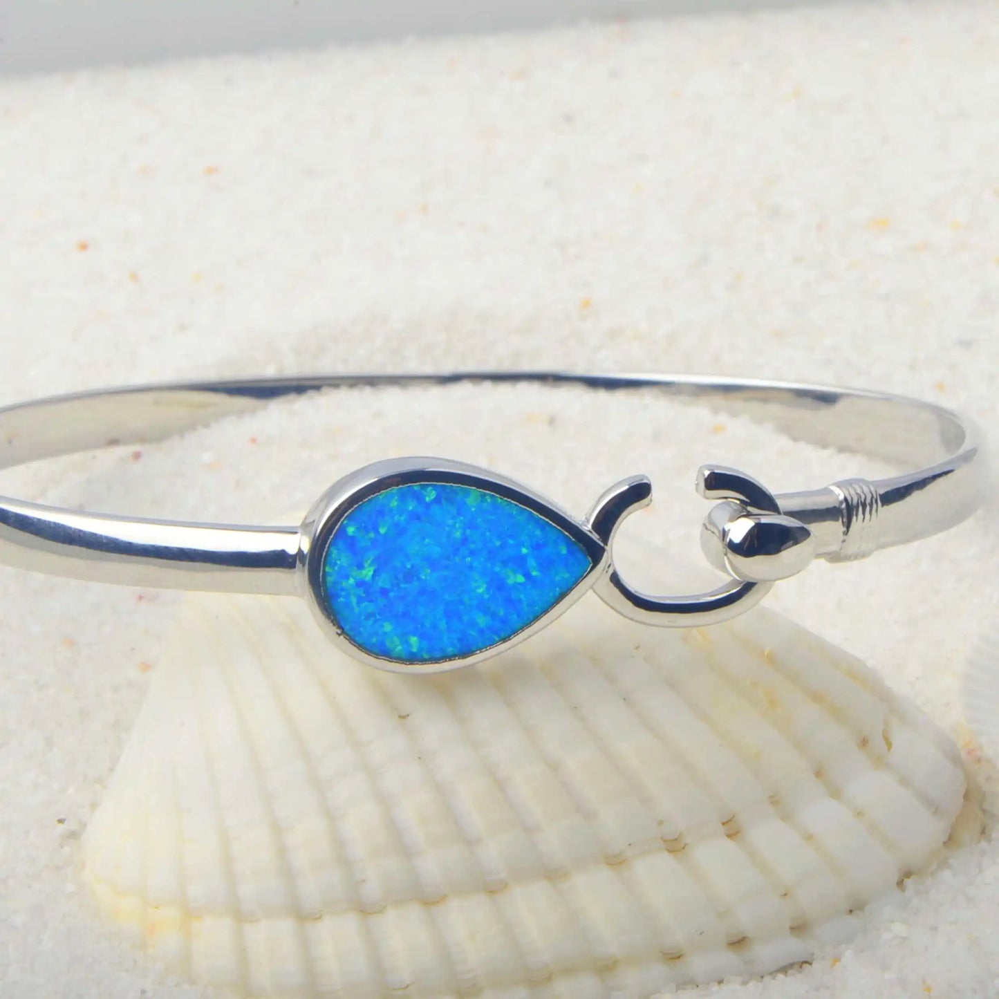 Shimmering Blue Opal Teardrop Bracelet - Minimalist Silver Jewelry for Daily Chic