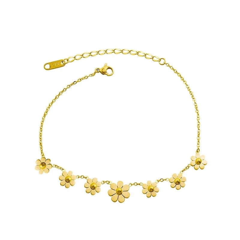 LT-S037 Japanese and Korean Style INS Daisy Petal Anklet Versatile Accessory Chain Plated 18K Real Gold