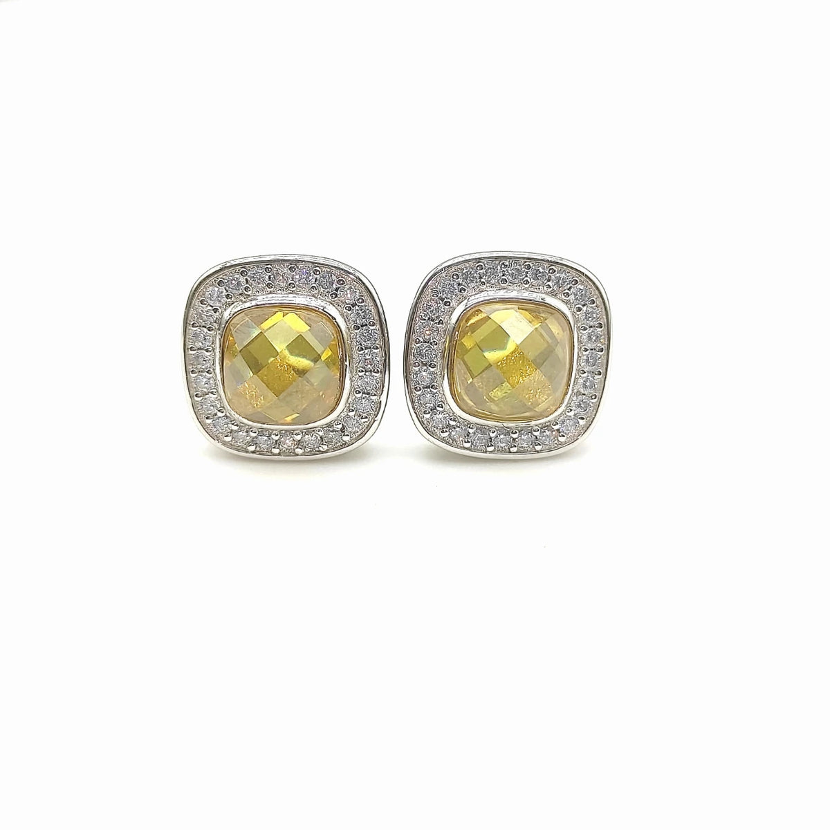 DY High-Quality Silver-Plated 7mm Square Diamond Stud Earrings. Gold-Plated 7mm Colored Gemstone Stud Earrings.Wholesale Jewelry