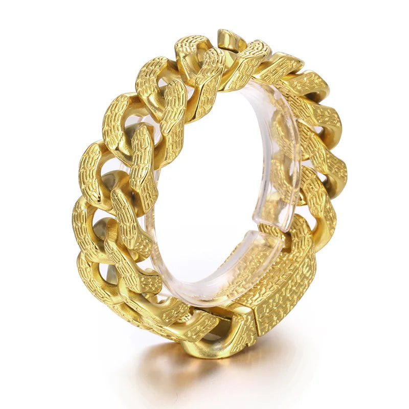KALEN Men Retro 220mm Stainless Steel Tire Mark Cuban Links Bracelet