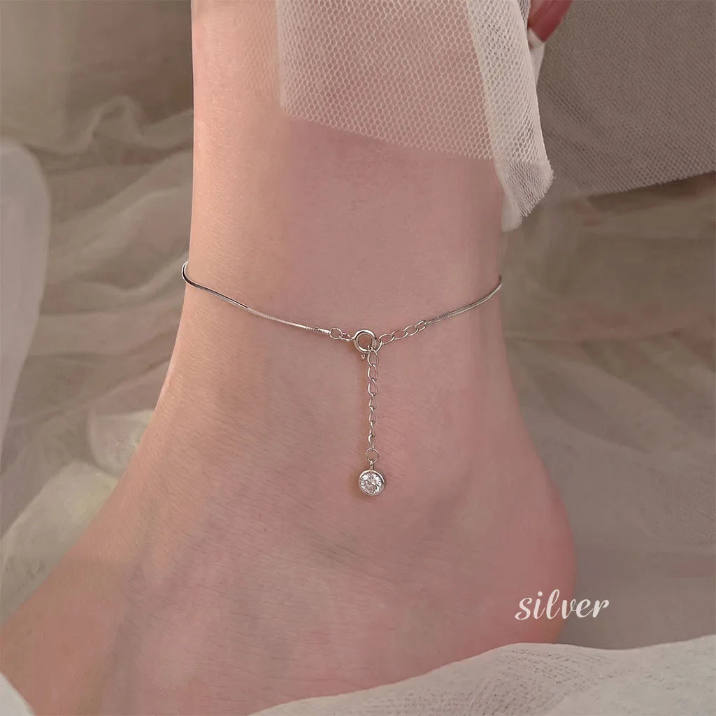 VEWANT Fashion 925 18k Gold Plated Women's Anklet Whole Sale With One Piece Bezel Stone 925 Silver Snake Chain Anklet