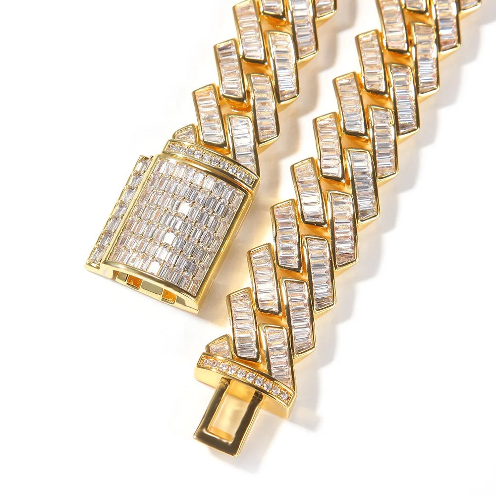 New 20mm Hip Hop Miami Cuban Chain Brass Iced Out Baguette Square Zirconia Necklace Jewelry for Men Women Iced Cuban Link Chains