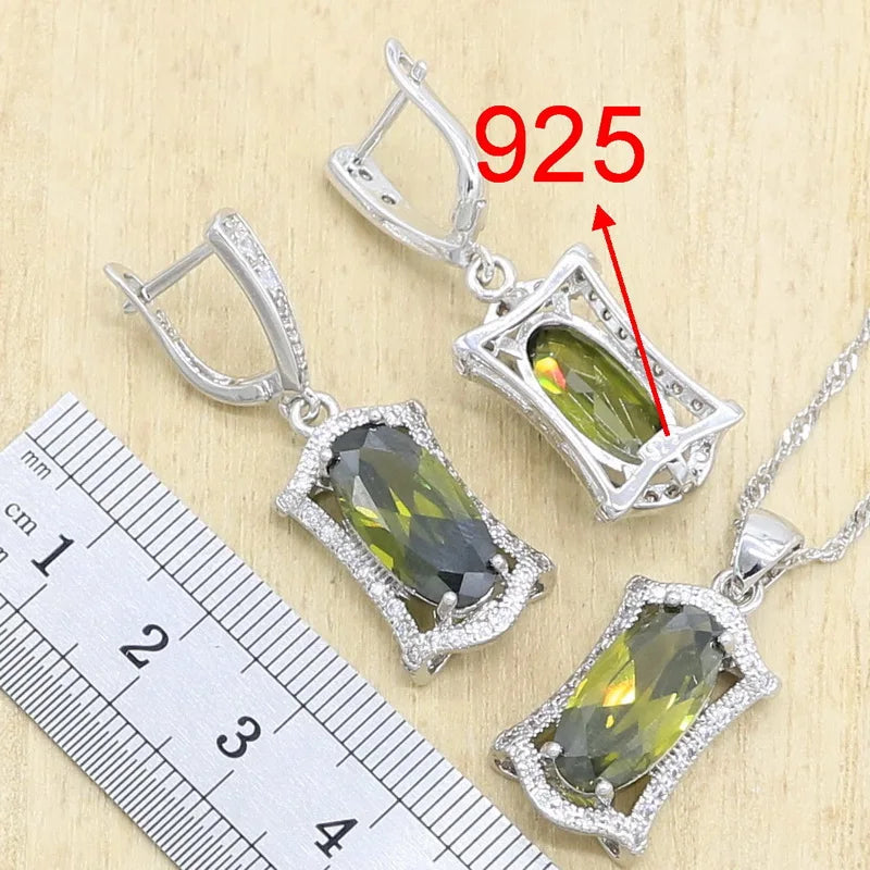XOTICA 925 Silver Jewelry Set for Women Peridot Green Includes Bracelet Earrings Necklace Pendant Ring for Weddings Main Stone Zircon