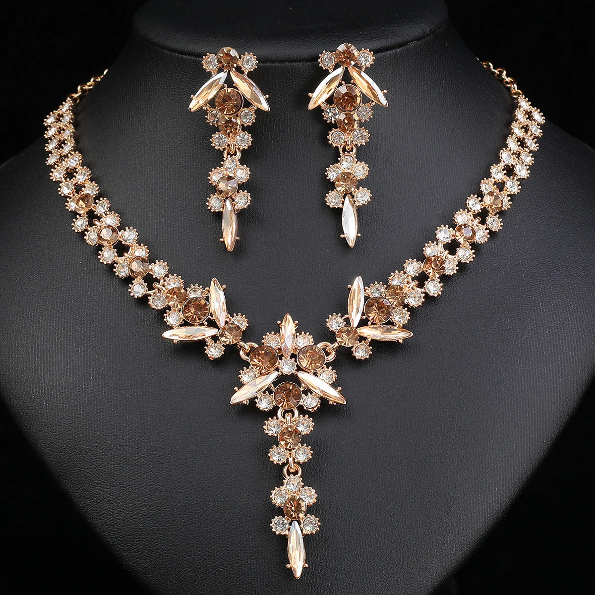 Crystal Rhinestone Geometric Bridal Necklace & Earrings Set | Wedding Banquet Fashion Jewellery | 6 Colours