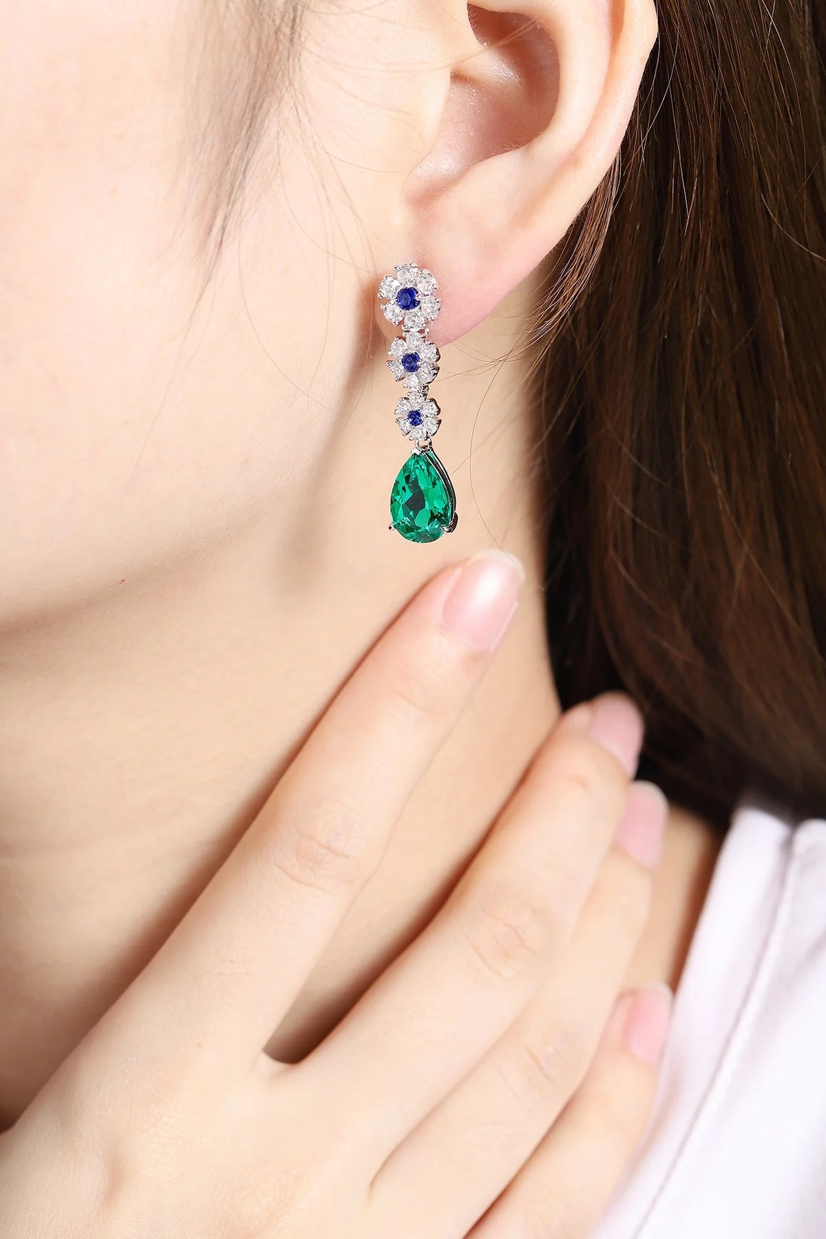 Gemfiori Anster High Quality S925 Lab Grown Emerald Earring Stud Dainty Gemstone Stud Earrings for Women Daily Wear Gift