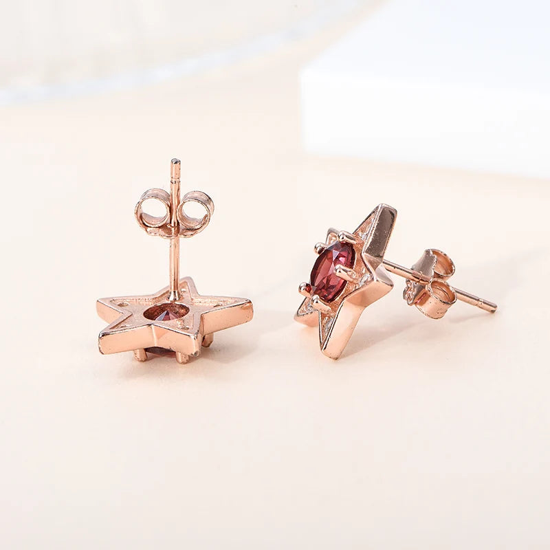 Gioiellieri Genuine Natural Garnet Stud Earrings Rose Gold Plated 925 Sterling Silver Setting Hypoallergenic for Party Gift Bulk Order