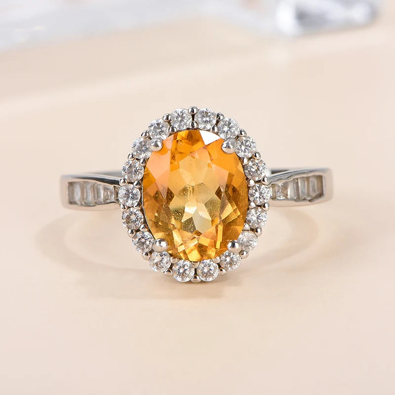 Gioiellieri Women's 925 Solid Sterling Silver Luxury Gemstone Ring Rhodium Plated Third Party Certified Natural Citrine Prong