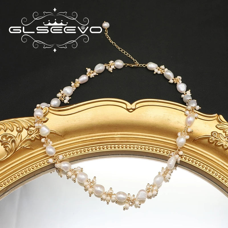 Natural Freshwater Pearl Baroque Short Necklace Luxury Gold Plated Charm Necklace Wedding Gifts for Brides Fine Jewelry