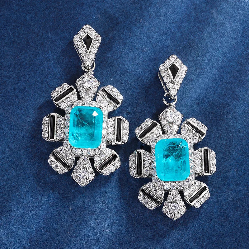 Gemfiori New High-end Design square Petal Pendant Ring Earrings Fashionable European and American Style Jewelry Set